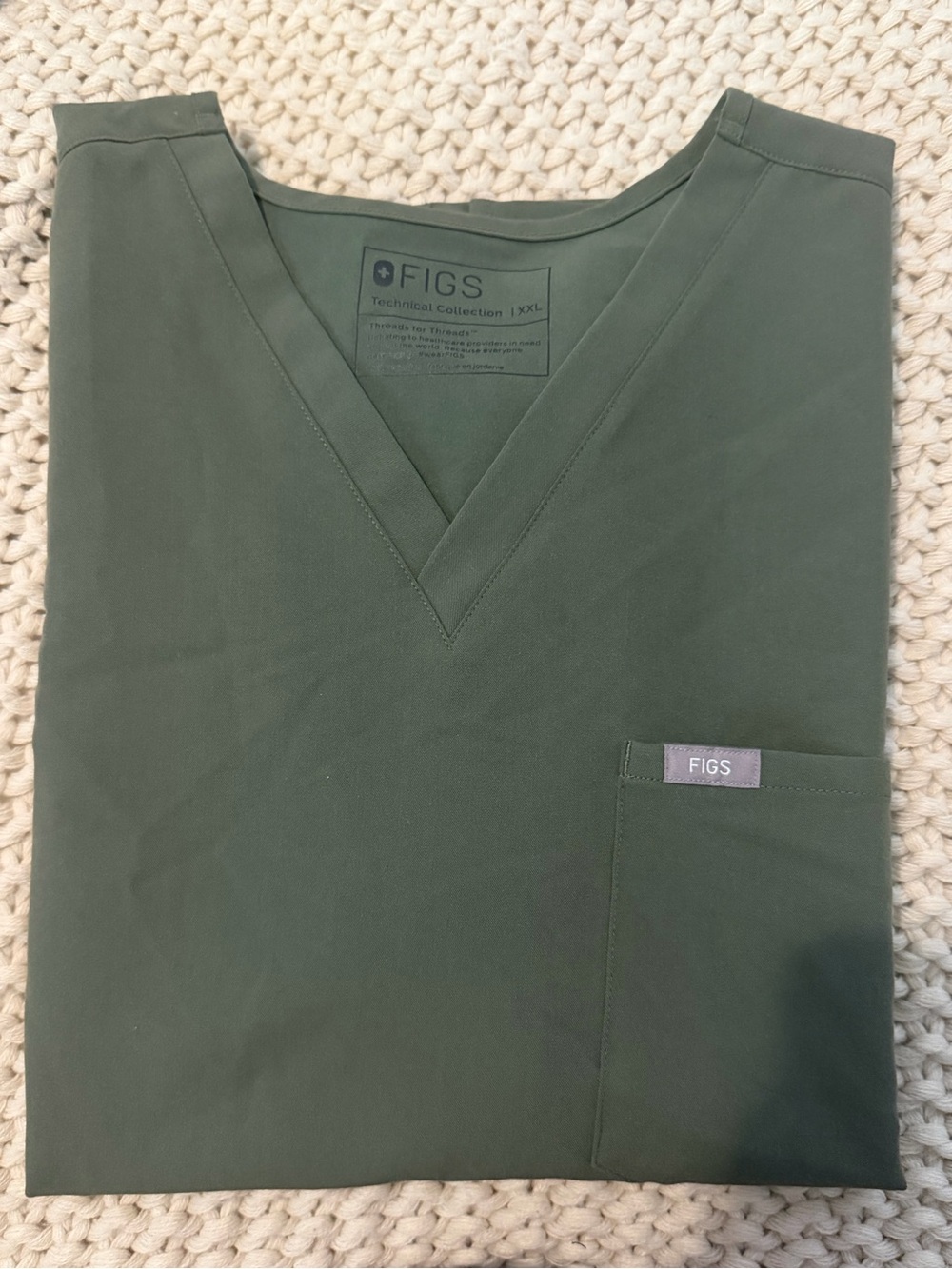Women’s Figs Olive Green V-Neck Medical Scrub Top with Chest Pocket